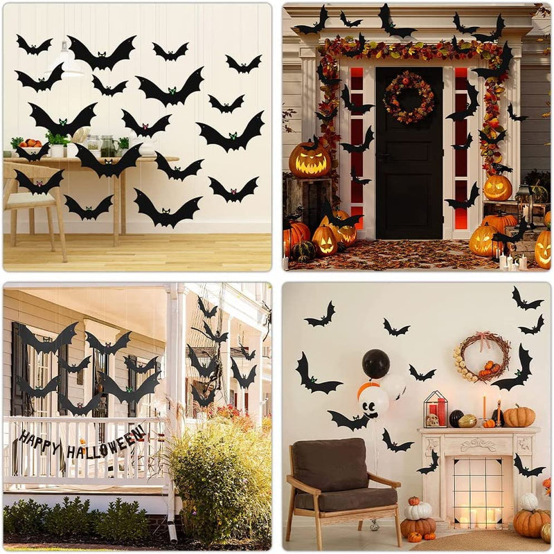 (18 Pcs) Hanging Bats Halloween Decoration Outside, Large Flying Plastic Halloween Bats Outdoor Decor, 3 Different Sizes with Cute Eye Stickers for Hanging in the Tree, Porch, Yard, Lawn, Indoor  HaWeier   