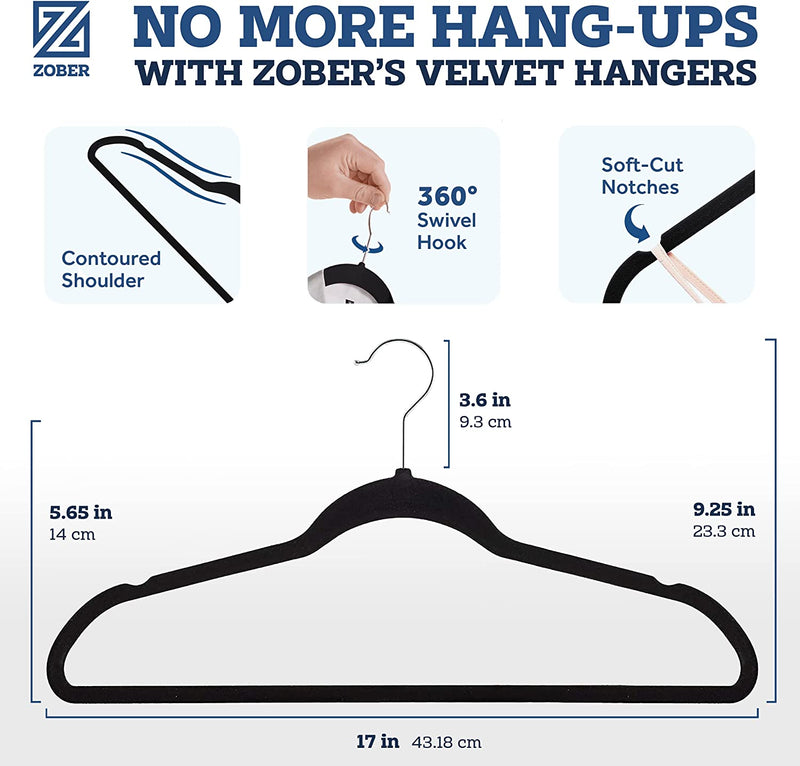 Zober Velvet Hangers 50 Pack - Black Hangers for Coats, Pants & Dress Clothes - Non Slip Clothes Hanger Set W/ 360 Degree Swivel, Holds up to 10 Lbs - Strong Felt Hangers for Clothing Sporting Goods > Outdoor Recreation > Fishing > Fishing Rods ZOBER   