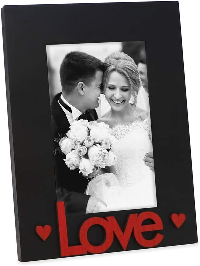 Isaac Jacobs Black Wood Sentiments “Love” Picture Frame, 5X7 Inch with Mat, Photo Gift for Loved Ones, Family, Display on Tabletop, Desk (Black, 5X7 (Matted 4X6)) Home & Garden > Decor > Picture Frames Isaac Jacobs International Black/Red 4x6 