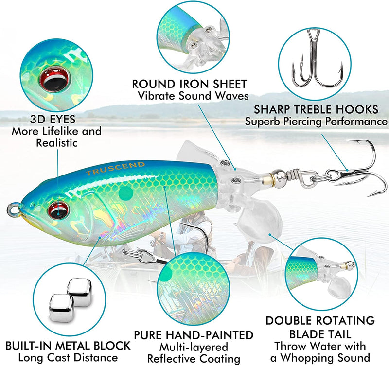 TRUSCEND Topwater Fishing Lures with BKK Hooks, Plopper Fishing Lure for Bass Catfish Pike Perch, Floating Minnow Bass Bait with Propeller Tail, Top Water Pencil Plopper Lures Freshwater or Saltwater Sporting Goods > Outdoor Recreation > Fishing > Fishing Tackle > Fishing Baits & Lures TRUSCEND   