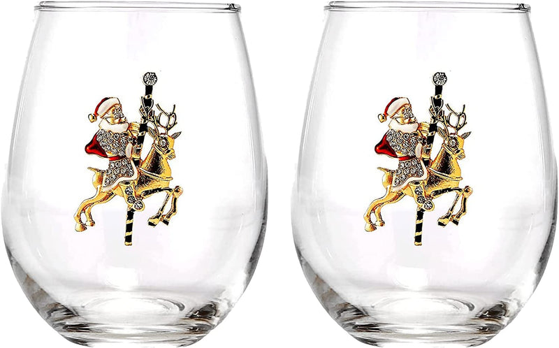 Set of 2 Stemless Christmas Tree Wine Glasses - Christmas Cheer for Holiday Gift and Winter Season - 18 Oz Stemless Decorated Tree Ornament Wine Tumblers for Holiday Season and Winter by GUTE - 4.7" H Home & Garden > Kitchen & Dining > Tableware > Drinkware gute Santa's Reindeer  