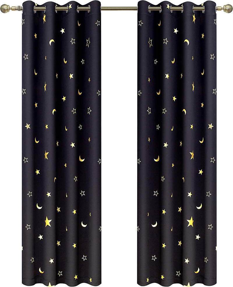 Girl Curtains for Bedroom Pink with Gold Stars Blackout Window Drapes for Nursery Heavy and Soft Energy Efficient Grommet Top 52 Inch Wide by 84 Inch Long Set of 2 Home & Garden > Decor > Window Treatments > Curtains & Drapes Gold Dandelion Gold Black 52 in x 63 in 