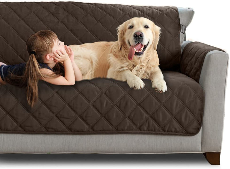 MIGHTY MONKEY Patented Sofa Slipcover, Reversible Tear Resistant Soft Quilted Microfiber, XL 78” Seat Width, Durable Furniture Stain Protector with Straps, Washable Couch Cover, Chevron Navy White Home & Garden > Decor > Chair & Sofa Cushions MIGHTY MONKEY Chocolate/Taupe Couch Sofa 