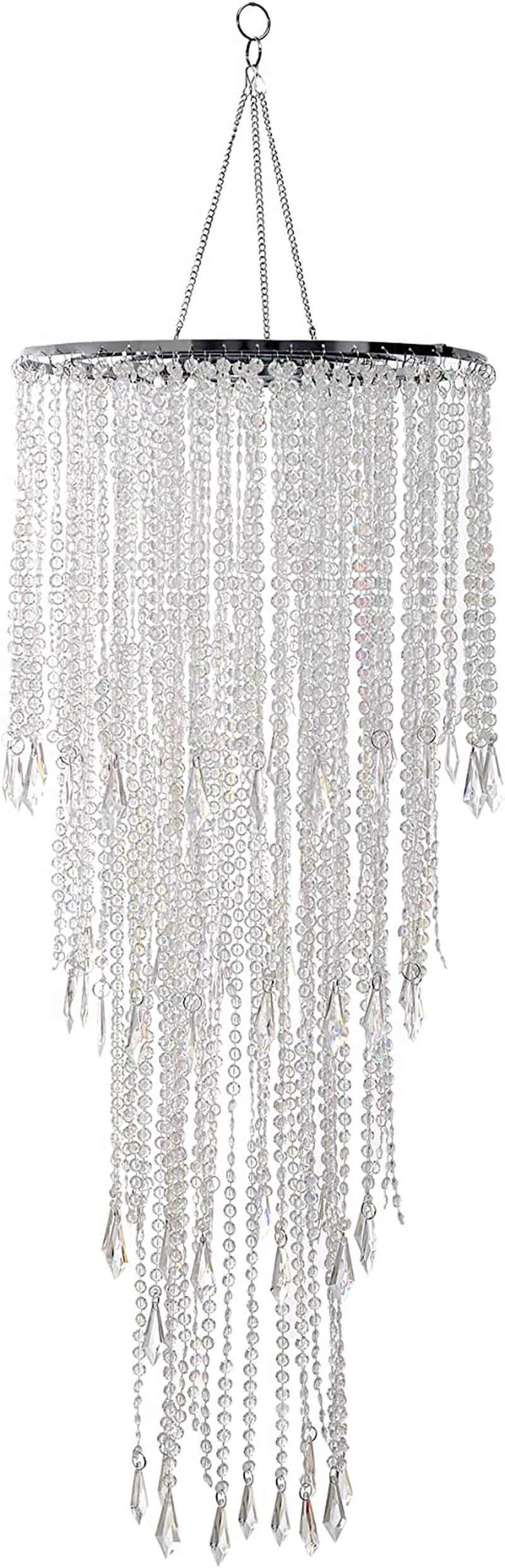 Modern Chrome Beaded Hanging Chandelier (W10.25" X H20”)，3 Tiers Beads Pendant Shade, Ceiling Chandelier Lampshade with Acrylic Jewel Droplets, Beaded Lampshade (Crystal Iridescent) Home & Garden > Lighting > Lighting Fixtures > Chandeliers FlavorThings H36  