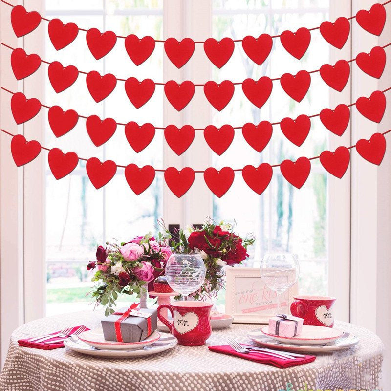 Felt Heart Banner for Mother'S Day Valentine'S Day Decor, 40-Pack - No DIY, Red Heart Garland, for Night Romantic Decoration Home & Garden > Decor > Seasonal & Holiday Decorations Sulobom Red-40  