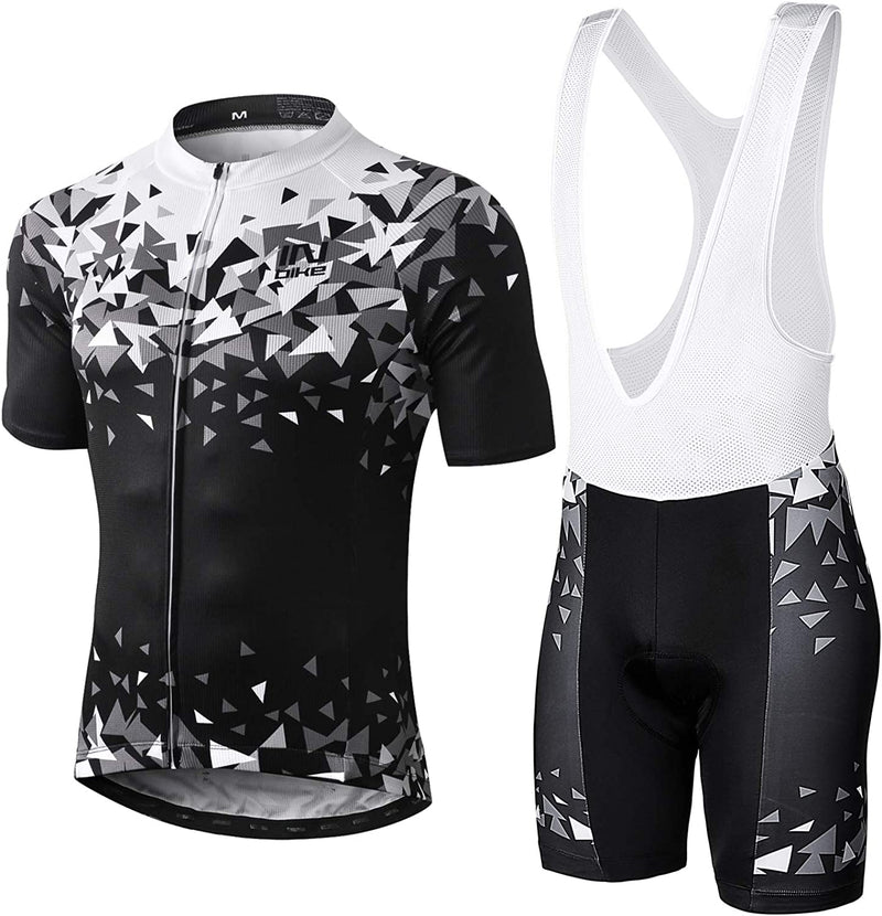 INBIKE Men Cycling Jersey Set Short Sleeve Breathable Bike Shirt with Padded Shorts Bib Shorts Sporting Goods > Outdoor Recreation > Cycling > Cycling Apparel & Accessories INBIKE Black+white Medium 