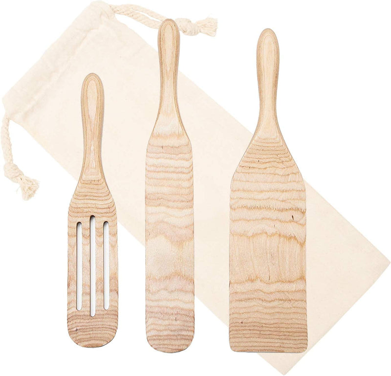 Mad Hungry Spurtle Pakkawood Set 3-Piece + Bag - Kitchen Spatula Spoon Tools for Cooking, Narrow Jar Scraper, Mixing Spoons, Icing Cake & Frosting Knife Spreader, Slim & Slotted Paddle Pakka Spurtles Home & Garden > Kitchen & Dining > Kitchen Tools & Utensils Mad Hungry Natural  