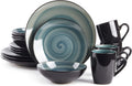 Homevss, Sonoma Stoneware Dinnerware Set, outside Black + inside Hand Painting Color (16Pc Set, Purple)