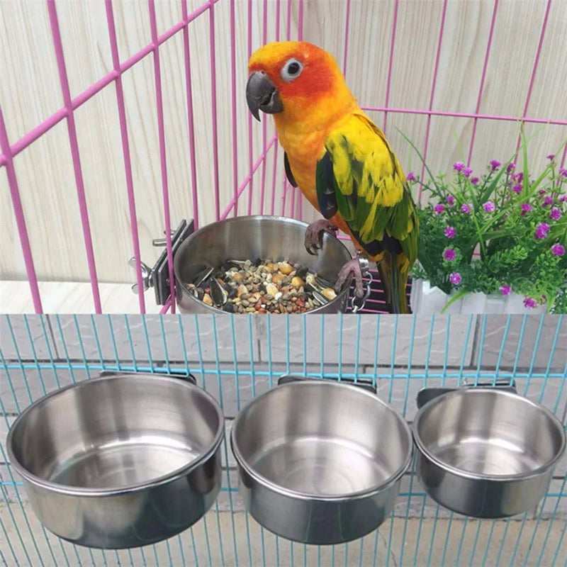 Flybloom Stainless Steel Bird Feed Bowl Parrot Feeding Watering Parrot Food Container Pet Supplies(L) Animals & Pet Supplies > Pet Supplies > Bird Supplies > Bird Cage Accessories > Bird Cage Food & Water Dishes HeShengFactory   