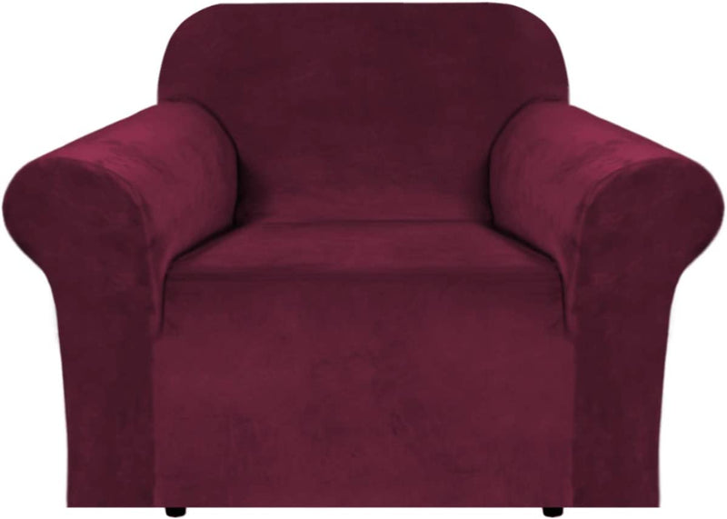 Stretch Velvet Sofa Covers for 3 Cushion Couch Covers Sofa Slipcovers Furniture Protector Soft with Non Slip Elastic Bottom, Crafted from Thick Comfy Rich Velour (Sofa 72"-90", Chocolate) Home & Garden > Decor > Chair & Sofa Cushions H.VERSAILTEX Wine/Burgundy Armchair 