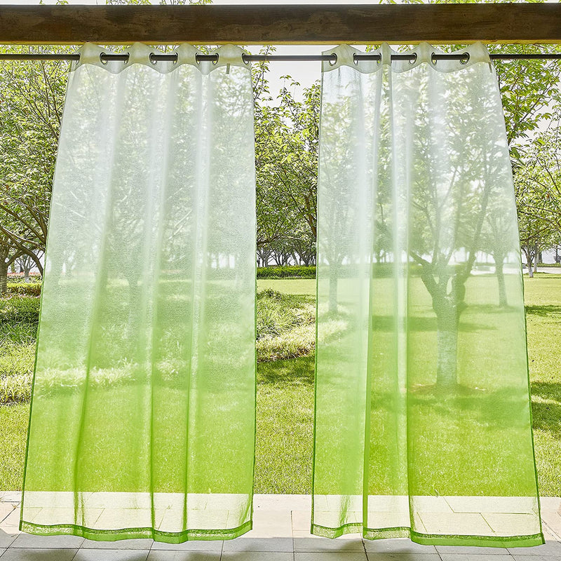 NICETOWN 2 Panels Waterproof White & Turquoise Ombre Outdoor Sheer Patio Curtains, Rustproof Grommet Linen Vertical Drapes Semi Sheer for Pool / Cabana, W54 X L84 Home & Garden > Decor > Window Treatments > Curtains & Drapes NICETOWN Green W54 x L96 | 2 PCs 