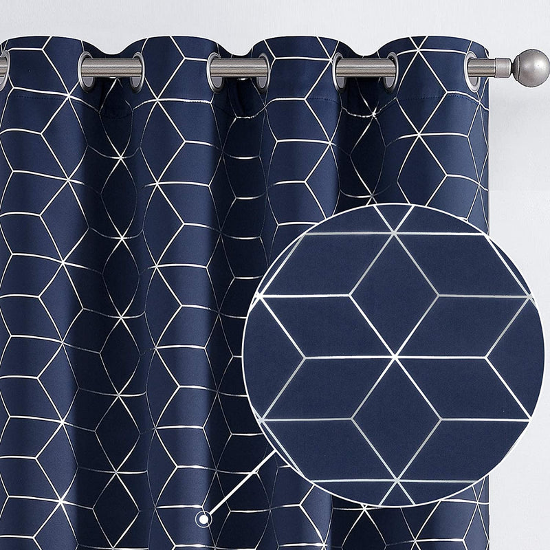 JINCHAN Silver Solid Diamond Curtain Foil Print Grommet Room Darkening Soft Sturdy Thermal Insulated Shades for Teens Kids Bedroom Living Room Nursery 84 Inches Length 2 Panels Black Home & Garden > Decor > Window Treatments > Curtains & Drapes jinchan Diamond *Navy Blue 52"W x 84"L 