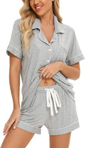 Samring Women'S Button down Pajama Set V-Neck Short Sleeve Sleepwear Soft Pj Sets S-XXL  Samring A Style Pants No Pockets-light Gray XX-Large 