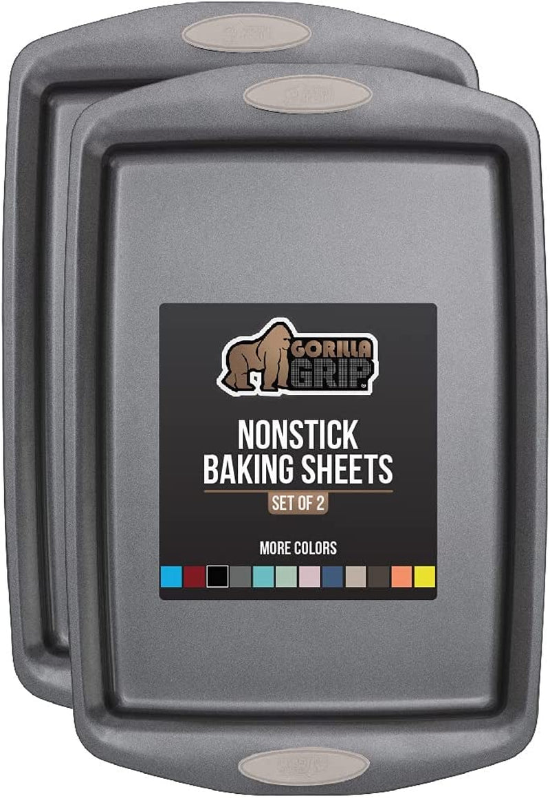 Gorilla Grip Durable Non Stick Cookie Baking Sheets, Set of 2, No Bending or Warping, Perfect for One-Pan Meals, Easy Clean Up, Cooking Tray, Better Grip with Silicone Handles, 17.3X11.75 Inch, Black Home & Garden > Kitchen & Dining > Cookware & Bakeware Hills Point Industries, LLC Almond Cookie Sheets Set of 2
