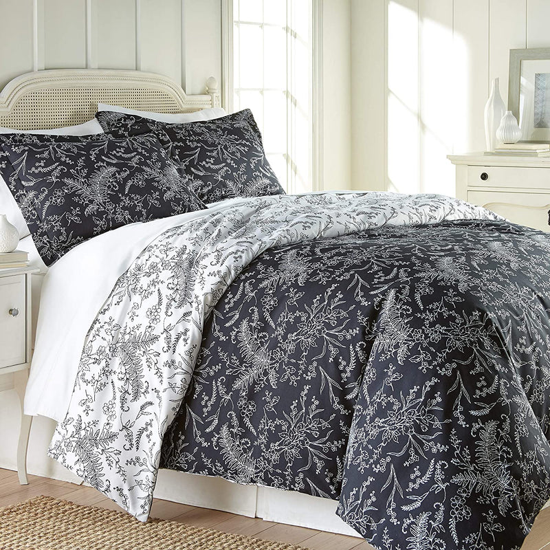 Southshore Fine Living, Inc. Oversized Comforter Bedding Set down Alternative All-Season Warmth, Soft Cozy Farmhouse Bedspread 3-Piece with Two Matching Shams, Infinity Blue, King / California King Home & Garden > Linens & Bedding > Bedding Southshore Fine Linens Winter Brush Black Twin / Twin XL 