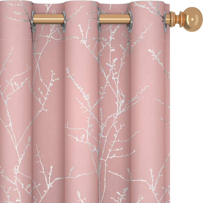 Deconovo Thermal Blackout Curtains for Bedroom and Living Room, 84 Inches Long, Light Blocking Drapes, 2 Panels with Tree Branches Design - 52W X 84L Inch, Beige, Set of 2 Panels Home & Garden > Decor > Window Treatments > Curtains & Drapes Deconovo Coral Pink 42W x 84L Inch 