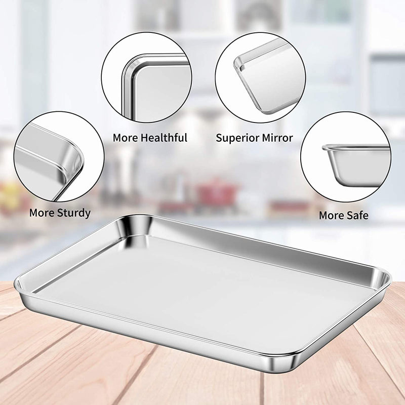 Small Stainless Steel Baking Sheets,Mini Cookie Sheets,Toaster Oven Tray Pan & Rectangle Size 9.4Lx7Wx1H Inch Non Toxic & Healthy,Superior Mirror Finish & Easy Clean,Dishwasher Safe & HOHUNGF Home & Garden > Kitchen & Dining > Cookware & Bakeware HOHUNGF   