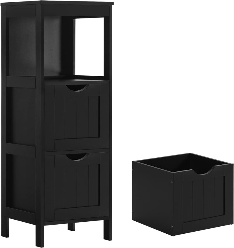 Reettic Narrow Bathroom Storage Cabinet with 3 Removable Drawers, DIY, Free Standing Side Storage Organizer for Bedroom, Living Room, Entryway, 11.8" L X 11.8" W X 35" H, Black BYSG102B Home & Garden > Household Supplies > Storage & Organization Reettic Black 11.8"L x 11.8"W x 35"H 