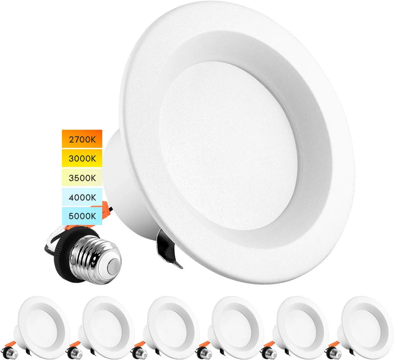 Luxrite 4 Inch LED Recessed Can Lights, 10W=60W, CCT Color Selectable 2700K | 3000K | 3500K | 4000K | 5000K, Dimmable Retrofit Downlights, 750 Lumens, Energy Star, Wet Rated, ETL Listed (4 Pack) Home & Garden > Lighting > Flood & Spot Lights Luxrite 6 Count (Pack of 1)  