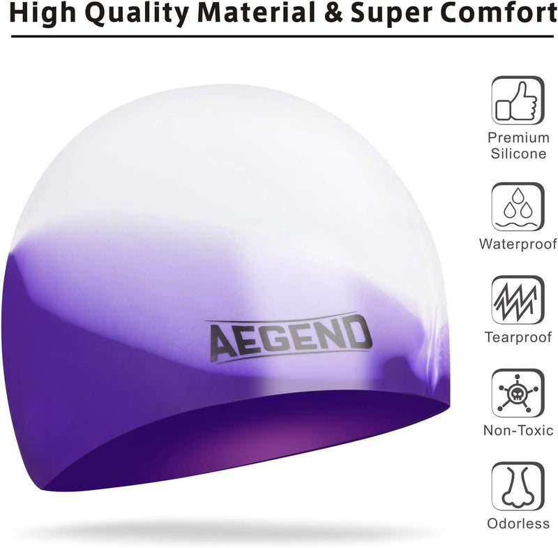 Aegend 2 Pack Kids Swim Cap for Age 4-12, Durable Silicone Swimming Cap for Boys Girls Youths, Comfortable Fit for Long/Short Hair, 3 Colors
