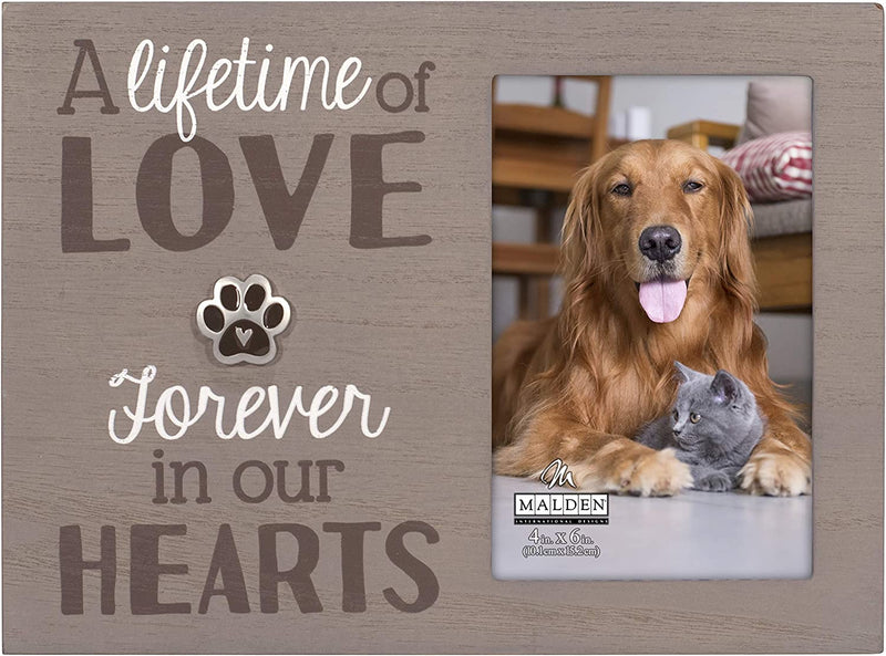 Malden Int Designs 4X6 Pet Sentiment Picture Frame a Lifetime of Love Forever in Our Hearts MDF Wood Brown Home & Garden > Decor > Picture Frames Malden   
