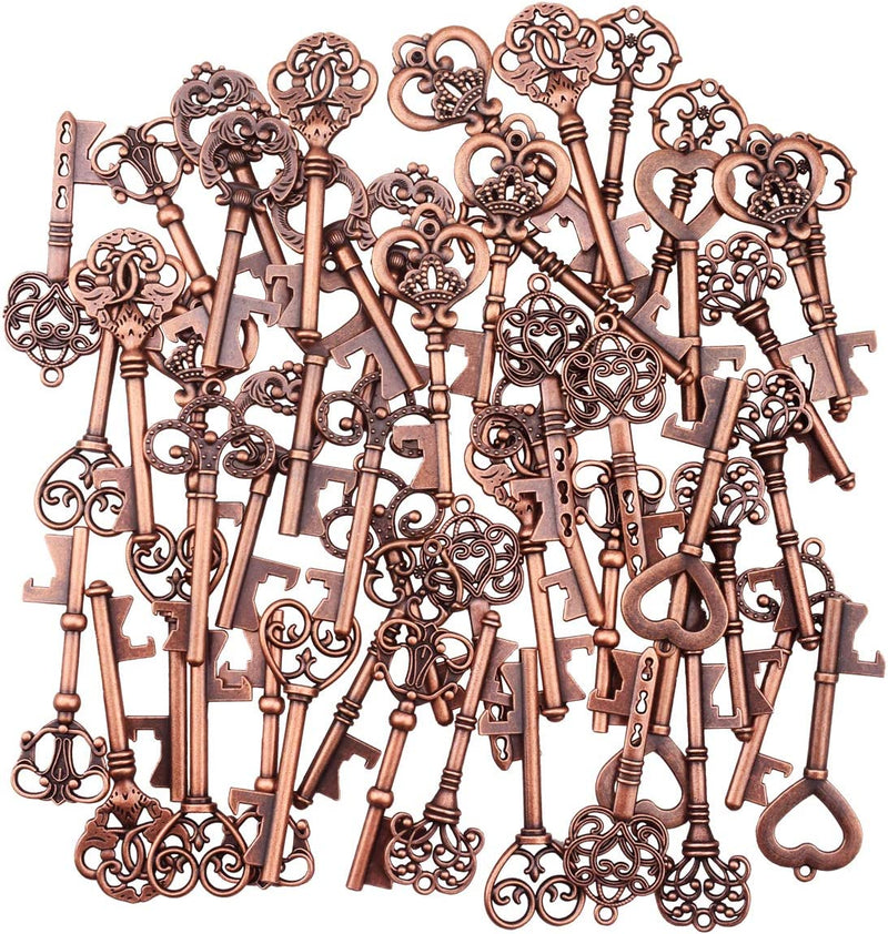 Key Bottle Openers - 50Pcs Vintage Skeleton Key Bottle Opener with Kraft Paper Gift Tags and Twine for Wedding Favors Antique Rustic Party Decoration, 10 Styles (Copper) Home & Garden > Kitchen & Dining > Barware XONOR   