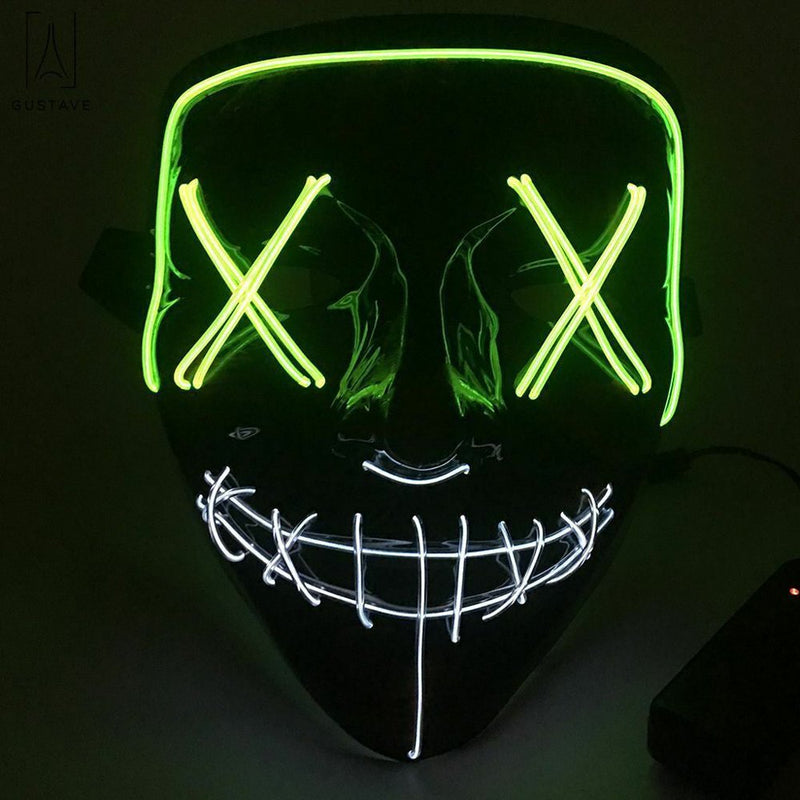 Gustave Halloween Scary Light Mask 4 Modes 2 Colors Cosplay Led Costume Mask EL Wire Light up for Festival Party Costume Christmas "Fluorescent Green+White" Apparel & Accessories > Costumes & Accessories > Masks Gustave Fluorescent Green+White  