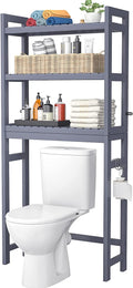 Homykic over the Toilet Storage, Bamboo 3-Tier Over-The-Toilet Space Saver Organizer Rack, Stable Freestanding above Toilet Stand with 3 Hooks for Bathroom, Restroom, Laundry, White Home & Garden > Household Supplies > Storage & Organization Homykic Grey  