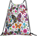 Hitamus a Brood of Chickens Drawstring Backpack for Men & Women,Waterproof String Bag Nylon Gym Sport Traveling Sackpack Cinch One Size Home & Garden > Household Supplies > Storage & Organization Hitamus Colorful Butterflies and Flowers  