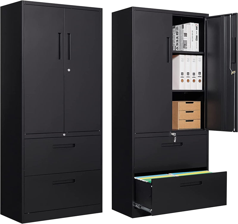 HEYCODE File Cabinet with 2 Drawers - Metal Vertical Lateral Filing Storage Cabinet with Lock - Storage Cabinet with File Cabinet for Home Office Hanging Files Legal/Letter/A4 Size (Black, 2 Drawers) Home & Garden > Household Supplies > Storage & Organization heycode Black 2 Drawers 