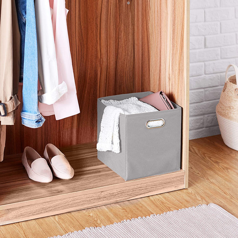 Collapsible Fabric Storage Cubes with Oval Grommets - 6-Pack, Light Grey Home & Garden > Household Supplies > Storage & Organization KOL DEALS   