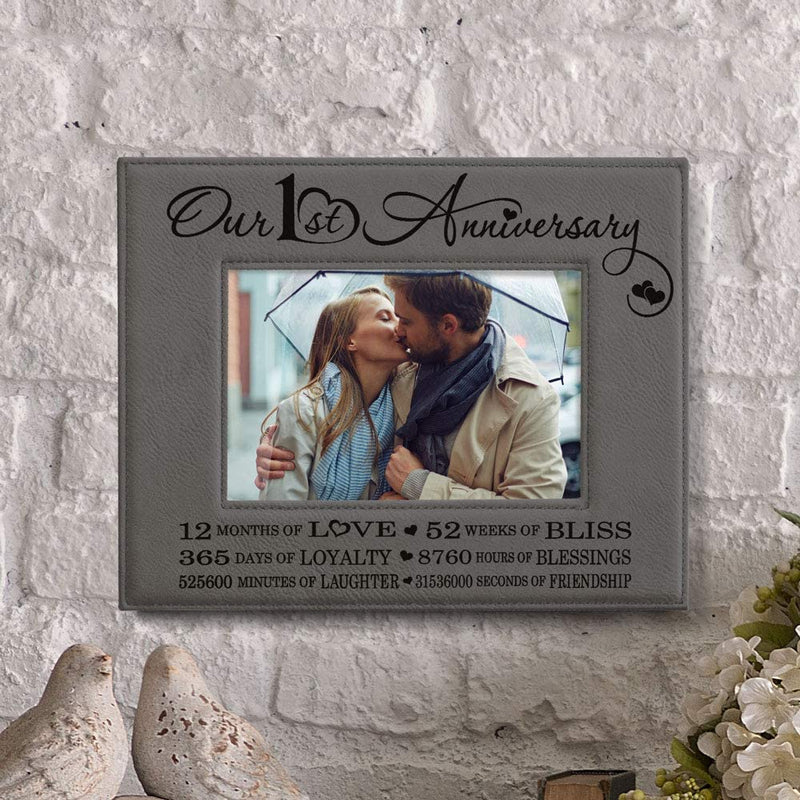 KATE POSH Our First (1St) Anniversary Engraved Leather Picture Frame - Gifts for Couple, Gifts for Him, Gift for Her, Paper, Photo Frame, First Wedding (5X7-Horizontal) Home & Garden > Decor > Picture Frames KATE POSH   