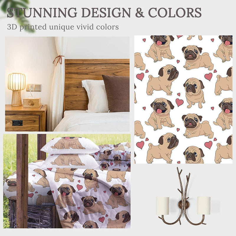 Sleepwish Valentines Day Comforter Set Pug Pink Heart Quilt Set for Queen Bed 4 Piece Dogs Pattern Quilt Sets Cute Animals Bedding Sets with 2 Pillow Shams and 1 Cushion Cover Gifts for Women Him Her Home & Garden > Linens & Bedding > Bedding Youhao   