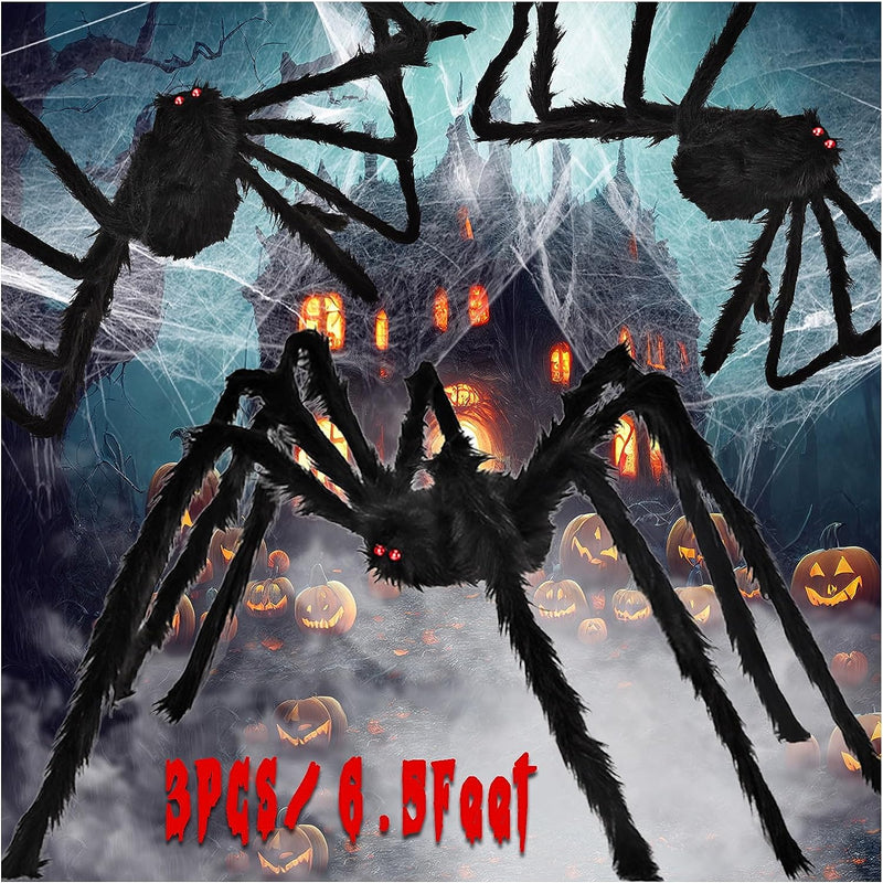 Aiduy Outdoor Halloween Decorations Scary Giant Spider Fake Large Spider Hairy Spider Props for Halloween Yard Decorations Party Decor, Black (1 Pack)  Aiduy 3 Pcs  