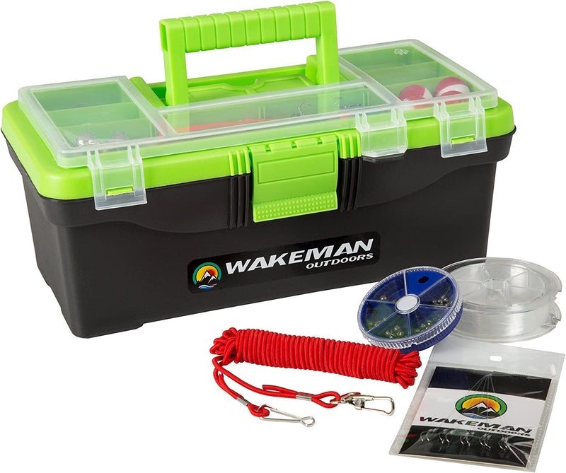 Fishing Single Tray Tackle Box Collection - 55 Piece Tackle Gear Kit Includes Sinkers, Hooks Lures Bobbers Swivels and Fishing Line by Wakeman Outdoors Sporting Goods > Outdoor Recreation > Fishing > Fishing Tackle Trademark Global Lime Green  