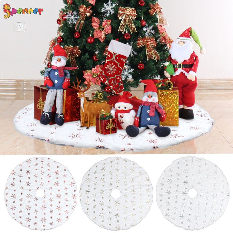 Spencer 35 Inches Snowflake Christmas Tree Skirt White Plush Xmas Tree Skirts Rug for Holiday Party Christmas Decorations Ornaments (Gold) Home & Garden > Decor > Seasonal & Holiday Decorations > Christmas Tree Skirts Spencer   