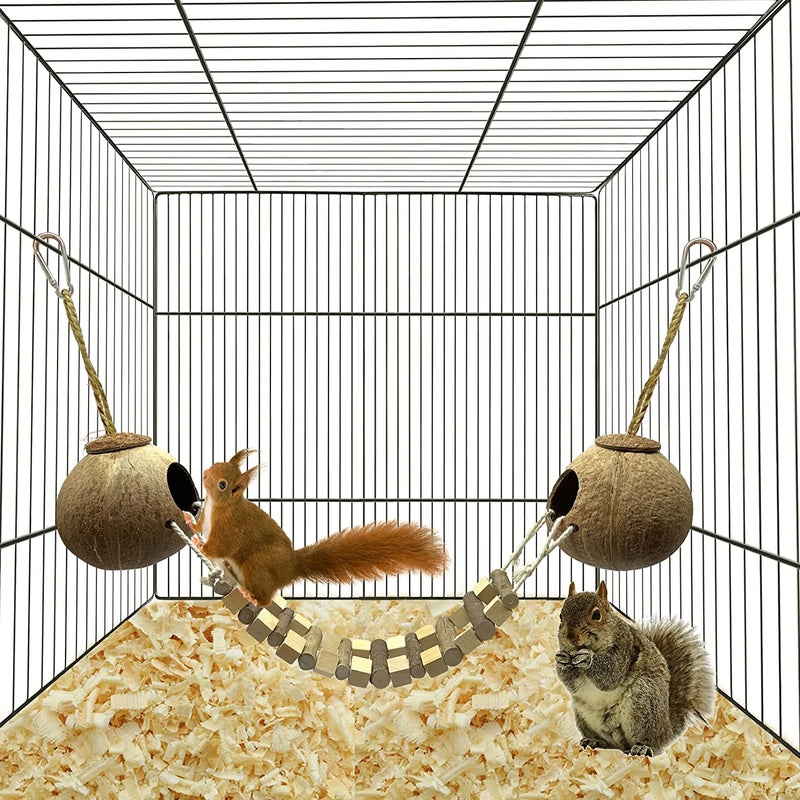 Hamiledyi Coconut Bird Nest Hut with Ladder Hanging Birds Hide House Toy for Cage Natural Coco Shell Hideaway for Parakeet Lovebirds Finch Syrian Hamster Gecko Squirrel Climbing