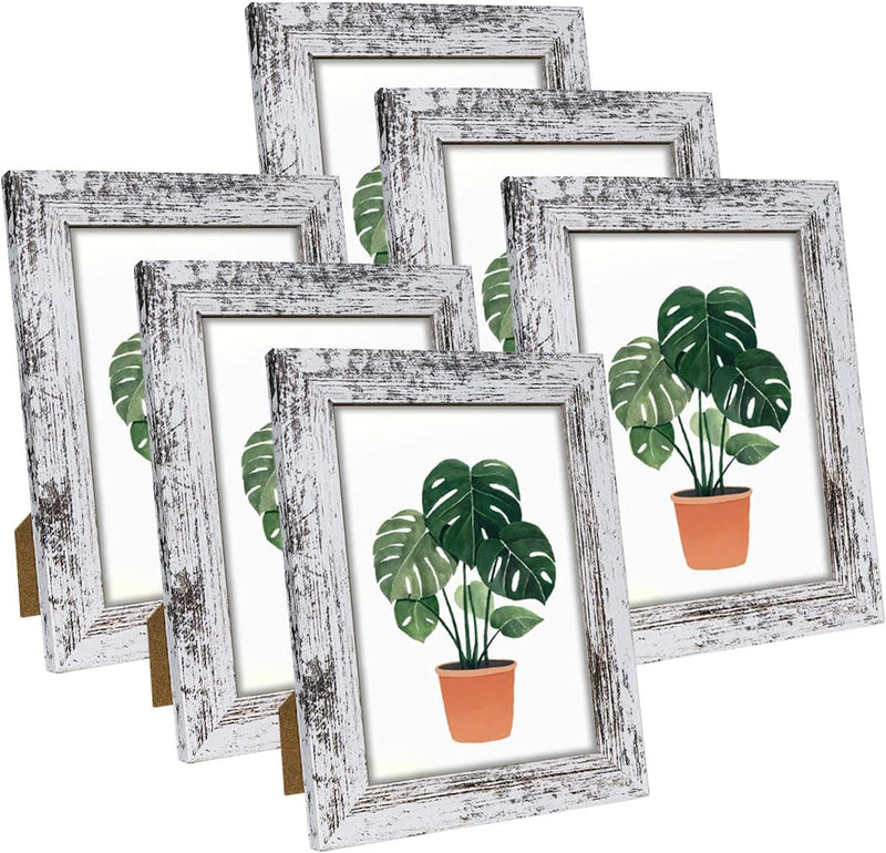 Q.Hou 8X10 Picture Frame Wood Patten Rustic Brown Photo Frames Packs 4 with High Difinition Glass for Tabletop or Wall Decor (QH-PF8X10-BR) Home & Garden > Decor > Picture Frames Q.Hou Distressed White 5x7 