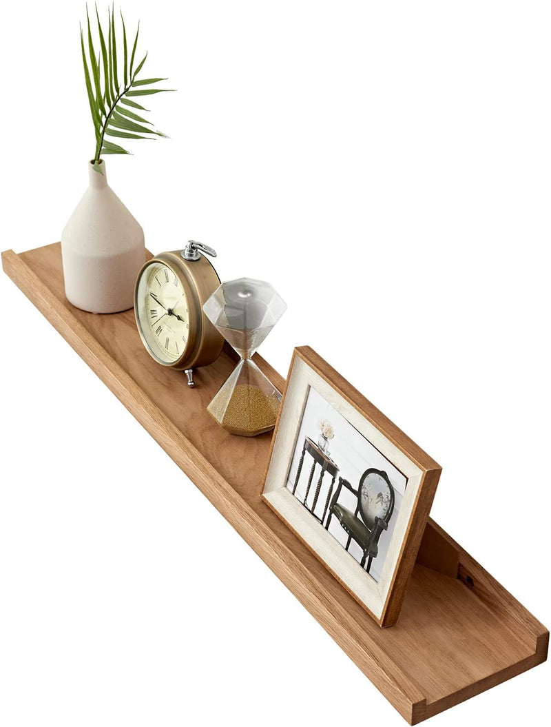 Oak Floating Shelves Natural Wood Wall Mounted Display Picture Ledge Wall Shelf for Home Office Living Room Bedroom Wall Storage Shelf 4X12 Inch Furniture > Shelving > Wall Shelves & Ledges TREOAKWIS 4X36 inch  