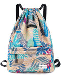 Waterproof Drawstring Bag, Gym Bag Sackpack Sports Backpack for Men Women Girls Home & Garden > Household Supplies > Storage & Organization Risefit 01-grey Leaves  