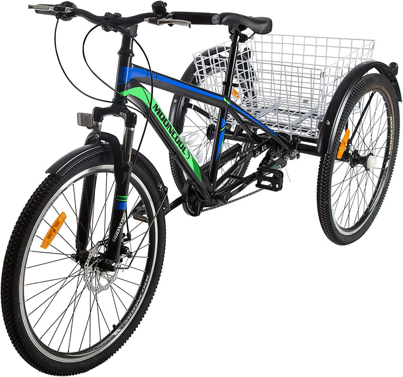 H&ZT Tricycle for Adults, 3 Wheeled Bikes for Adults，Trike Cruiser Bike, W/Large Basket & Maintenance Tools & Shimano Derailleur & Parking Brake Handle Sporting Goods > Outdoor Recreation > Cycling > Bicycles H&ZT MTB-Black-blue 26" Mtb 