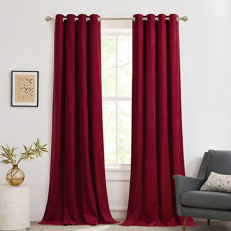 RYB HOME Black Velvet Curtains for Bedroom, Light Blocking Winds & Nosie Dampening Window Curtain Drapes Energy Saving Elegant Home Decoration for Kitchen Living Room, W52 X L84 Inches, 2 Panels Set Home & Garden > Decor > Window Treatments > Curtains & Drapes RYB HOME Ruby Red W52 x L108 