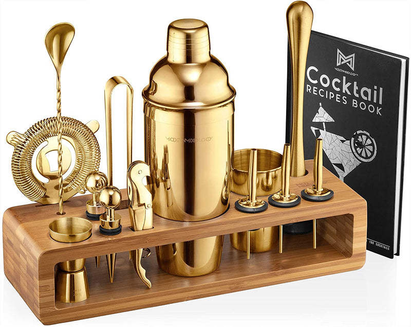 Mixology Bartender Kit: 23-Piece Bar Set Cocktail Shaker Set with Stylish Bamboo Stand | Perfect for Home Bar Tools Bartender Tool Kit and Martini Cocktail Shaker for Awesome Drink Mixing (Gold) Home & Garden > Kitchen & Dining > Barware Modern Mixology Gold  