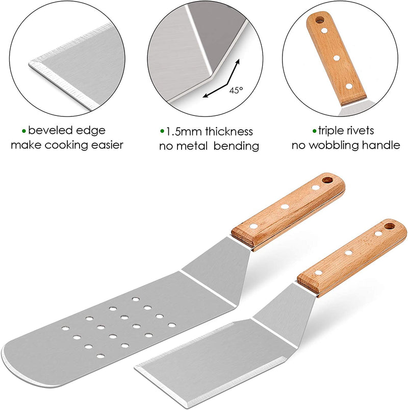 Hasteel Metal Spatula Set of 4, Stainless Steel Griddle Spatula Tools Set with Wooden Riveted Handle, Professional Griddle Accessories Kit for Teppanyaki BBQ Flat Top Hibachi Cooking Grilling Home & Garden > Kitchen & Dining > Kitchen Tools & Utensils HaSteeL   