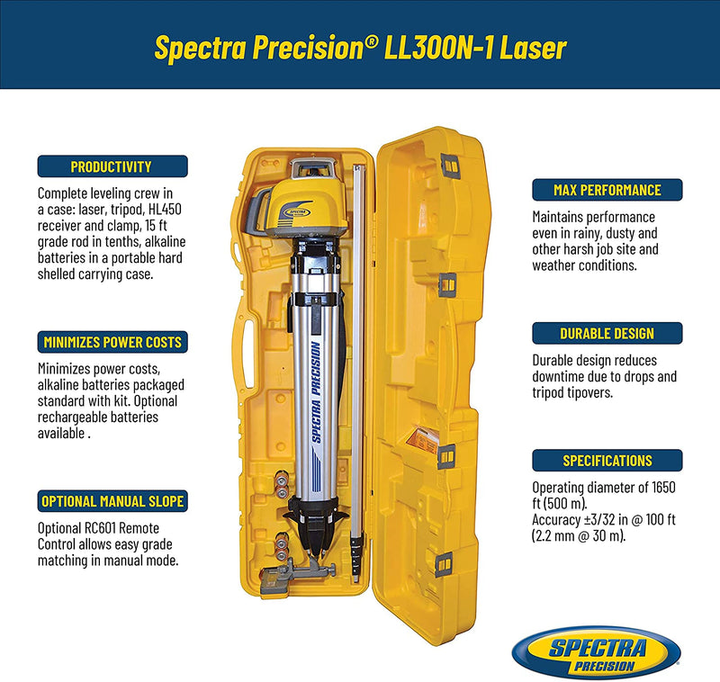 Spectra Precision LL300N-1 Laser Level, Self Leveling Kit with HL450 Receiver, Clamp, 15' Grade Rod / 10Ths and Tripod , Yellow Sporting Goods > Outdoor Recreation > Fishing > Fishing Rods Spectra Precision Lasers / Trimble   