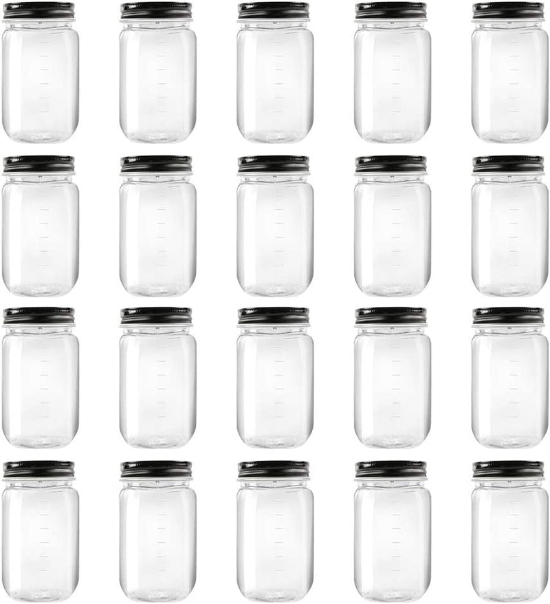 Novelinks 16 Ounce Clear Plastic Jars Containers with Screw on Lids - Refillable round Empty Plastic Slime Storage Containers for Kitchen & Household Storage - BPA Free (20 Pack) Home & Garden > Decor > Decorative Jars novelinks Black 20 Pack 16 Ounce 