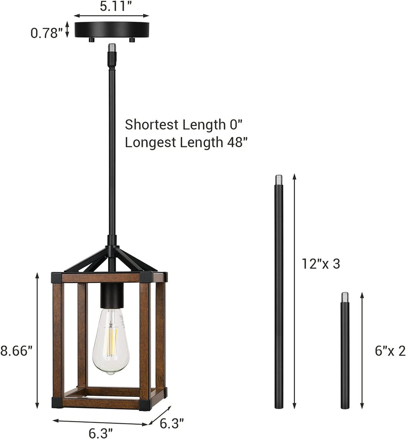 EDISHINE Farmhouse Pendant Light, Cage Hanging Light Fixtures with Wooden Grain Finish, 48 Inch Adjustable Pipes for Flat and Slop Ceiling, Kitchen Island, Bedroom, Dining Hall, E26 Base, ETL Listed Home & Garden > Lighting > Lighting Fixtures EDISHINE   