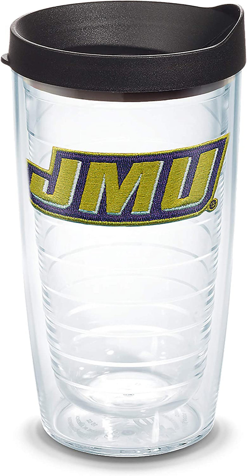 Tervis Made in USA Double Walled James Madison University JMU Dukes Insulated Tumbler Cup Keeps Drinks Cold & Hot, 24Oz - Black Lid, Primary Logo