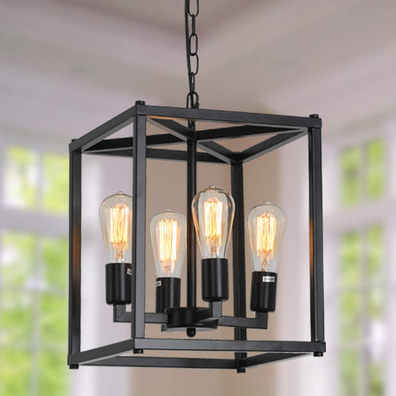 Lanhall 4-Light Farmhouse Chandelier Fixture Rustic Industrial Pendant Lighting Adjustable Height Metal Cage E26 Hanging Lights for Kitchen Island, Dining Room, Living Room, Bedroom, Foyer, Entry Home & Garden > Lighting > Lighting Fixtures > Chandeliers Foshan City Nanhai Tengxiang Wire & Cable Co Ltd   
