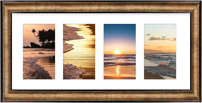 Golden State Art, 12X16 Collage Picture Frame - White Mat for 4-5X7 Photos - Real Glass - Landscape/Portrait Wall Display - Home Decor - Gift for Families, Students, Friends - Black Trim Gold Home & Garden > Decor > Picture Frames Golden State Art Antique Gold Four 4x6 Openings 